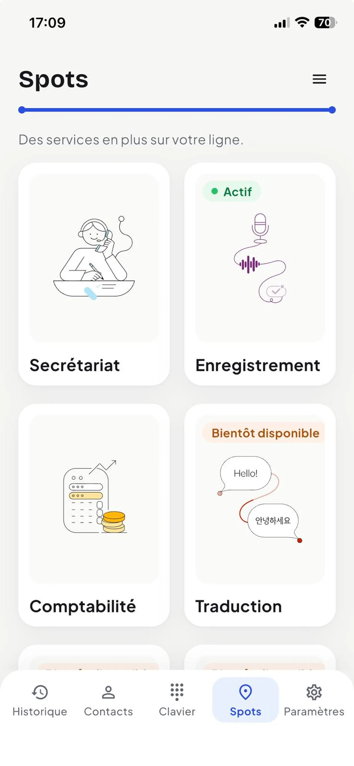 Écran Spots : secrétariat, enregistrement, comptabilité, traduction