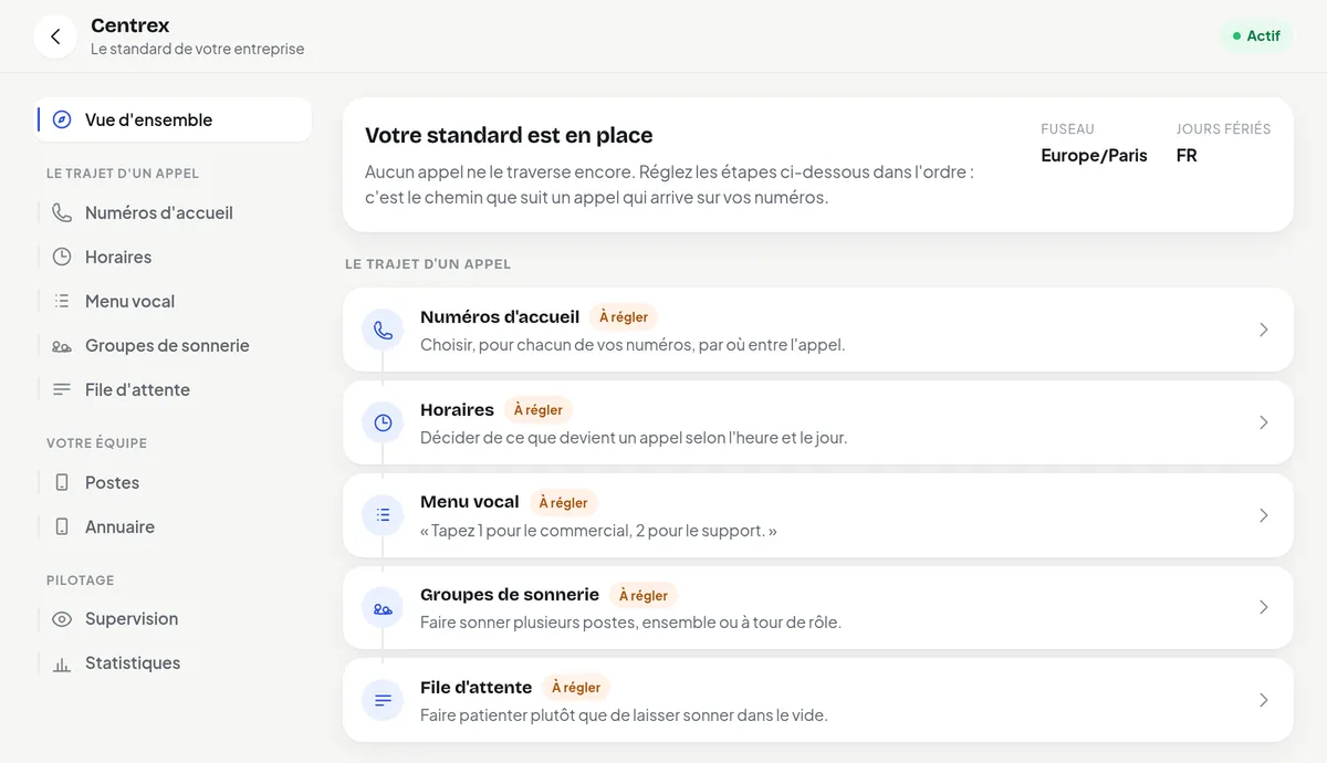 Espace web Spotifone : le standard Centrex dans le navigateur